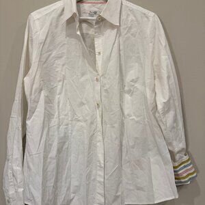 Boden Women’s Button Down Shirt Size 16 White Cotton Striped Cuff Long Sleeve